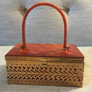 Vintage Lucite Tortoise Shell Box Purse